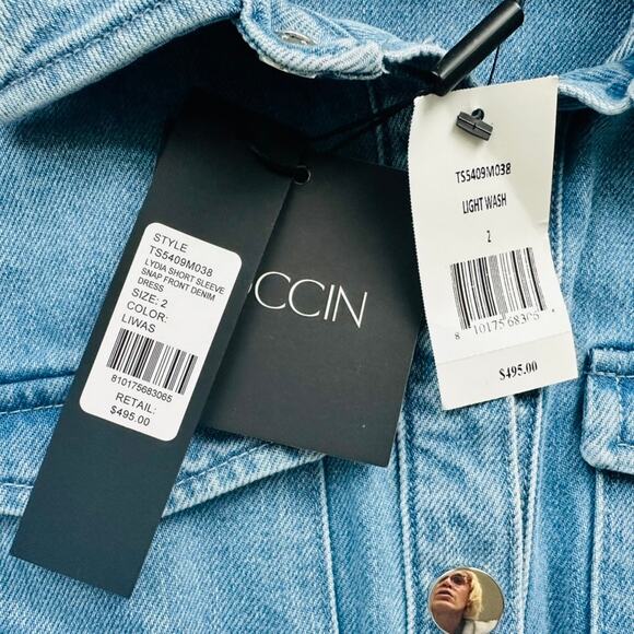 Toccin Lydia Denim Minidress Light Wash Size 2 NEW Short Sleeve Belted - Picture 5 of 10